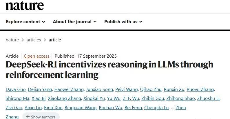 DeepSeek-R1 论文登上《自然》封面，通讯作者为梁文锋