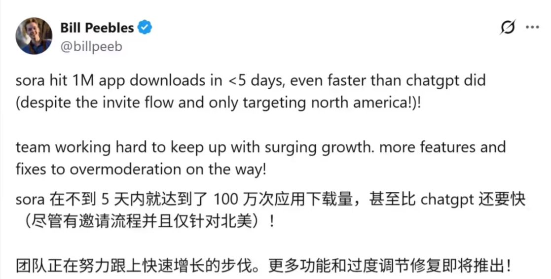 “AI 版抖音” Sora 蹿红，增速超 OpenAI 现象级产品 ChatGPT