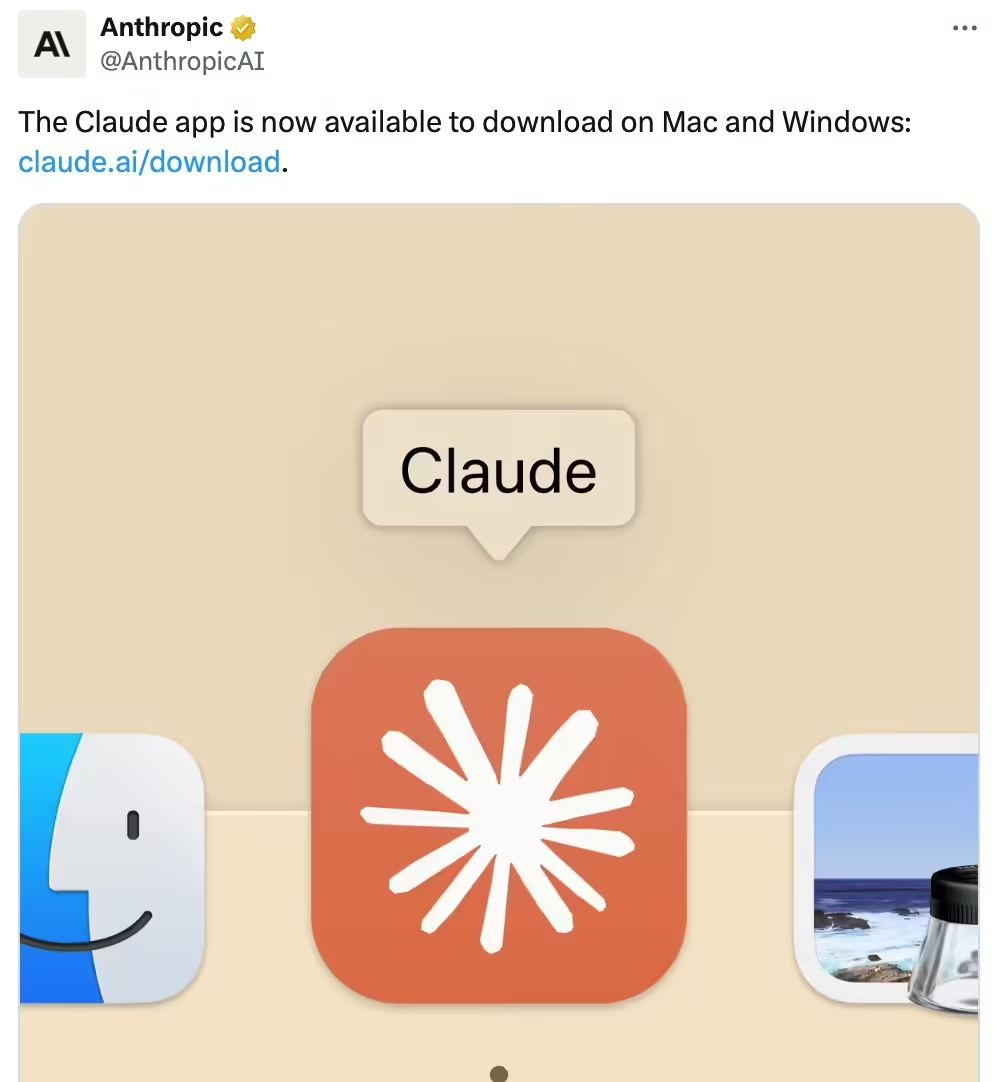 继 ChatGPT 后，Anthropic 旗下 Claude AI 推出桌面平台客户端
