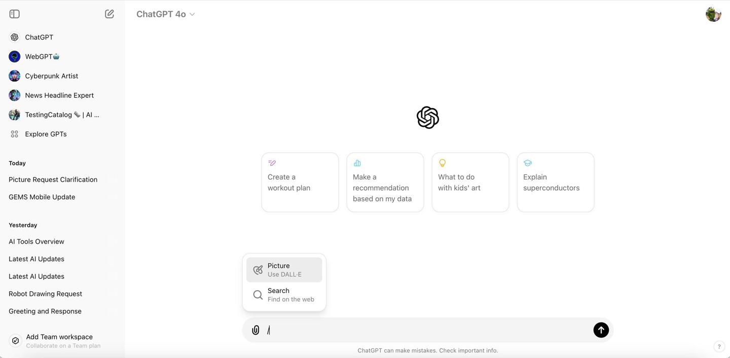 OpenAI ChatGPT AI 聊天机器人新增“/picture”和“/search”指令