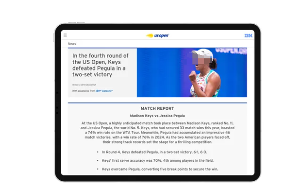 联手IBM，2024美国网球公开赛引入全新AI解说与赛后分析