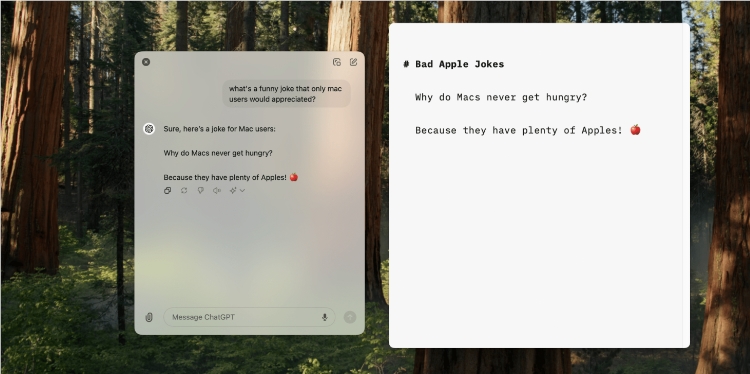 ChatGPT Mac 版应用大更新，提供了并排窗口方便多任务处理