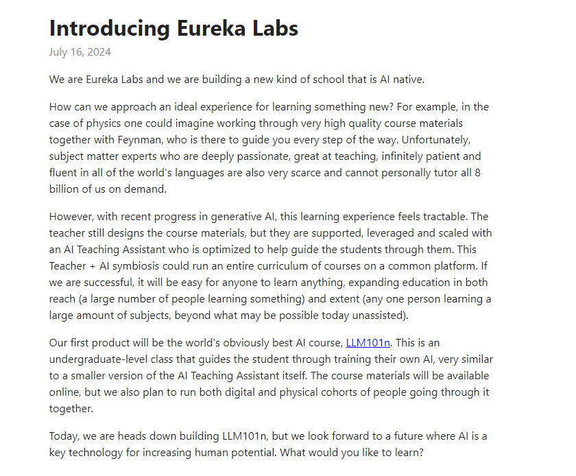 前OpenAI和特斯拉顶尖工程师创办AI原生学校Eureka Labs