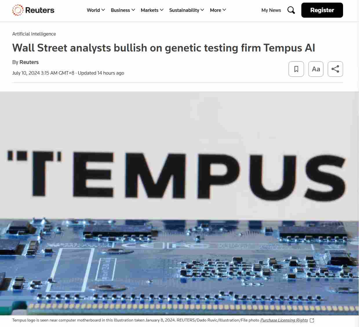 软银支持的基因检测公司 Tempus AI 受华尔街青睐：摩根大通等 7 家券商给出买入或增持评级