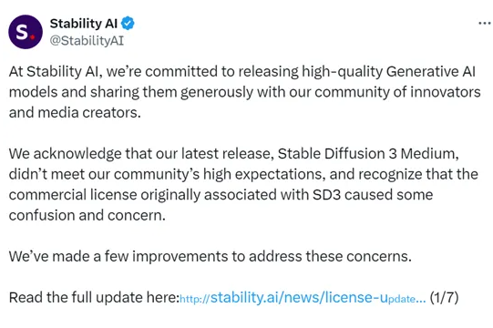 Stable Diffusion3开源商用协议，将开源更大版本模型