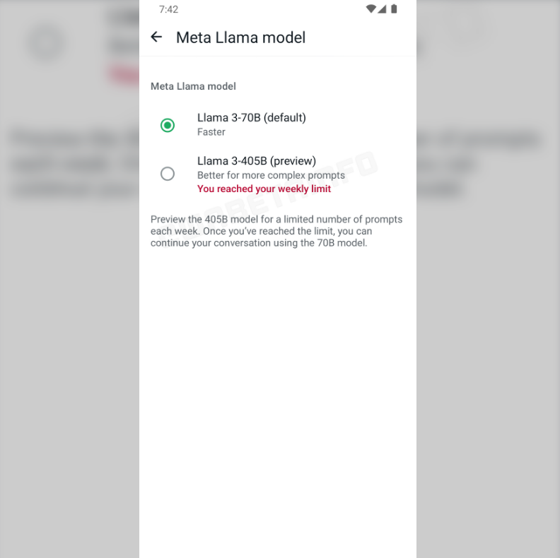 Whats App测试版更新预览可选择Meta AI Llama模型功能