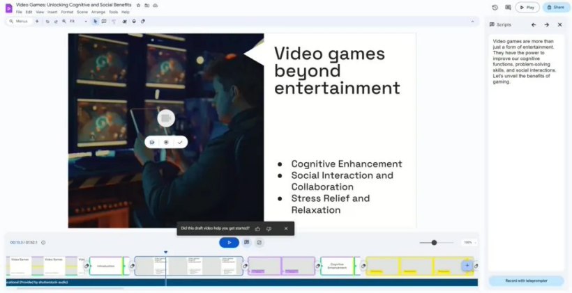 帮你写脚本、剪片、找素材，谷歌 AI 视频编辑应用 Google Vids 上线测试