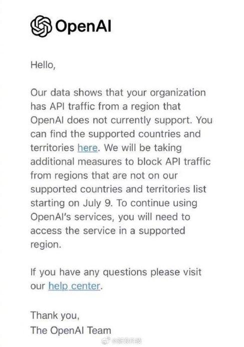 OpenAI 将采取额外措施，停止其不支持的国家和地区的 API 使用