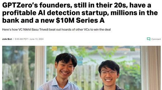 GPTZero获1000万美元，可检测ChatGPT等生成内容