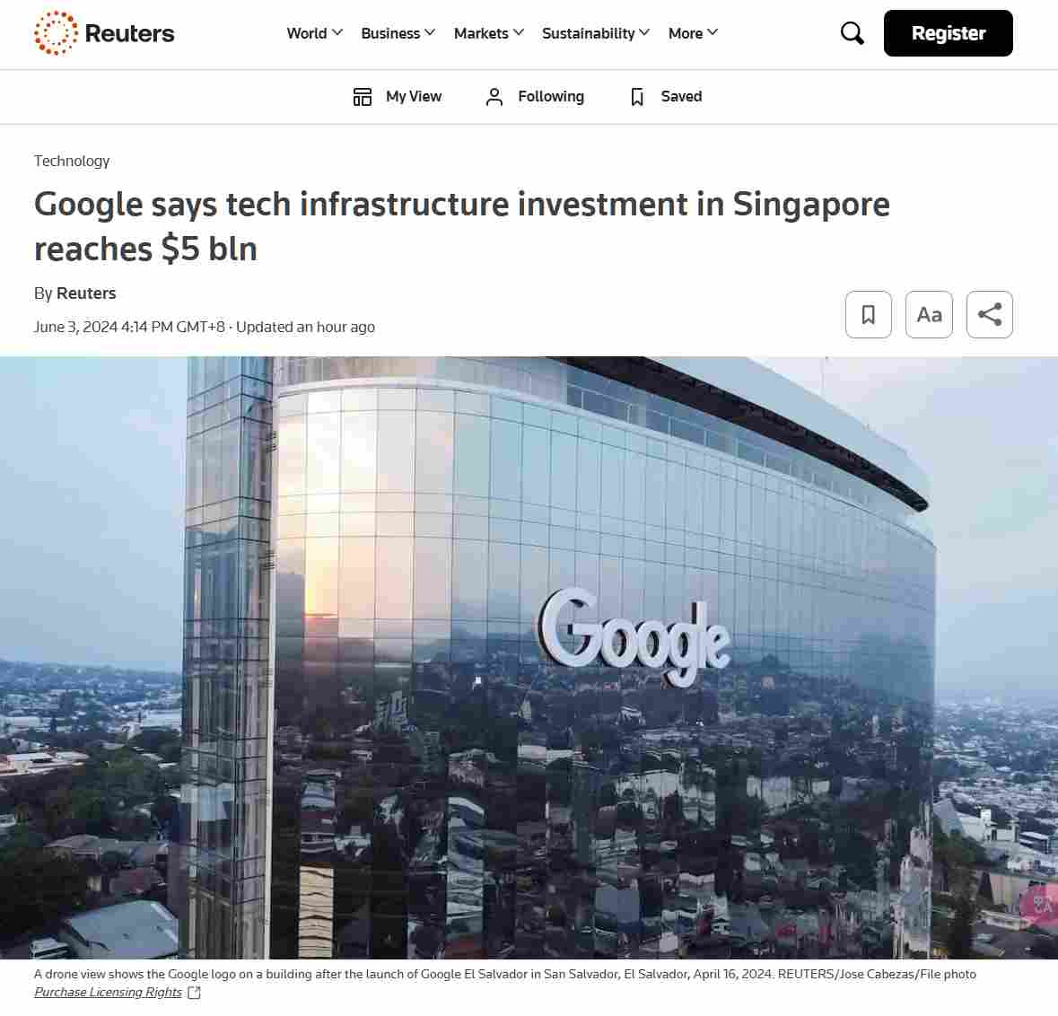 谷歌：在新加坡的技术基础设施投资已达 50 亿美元