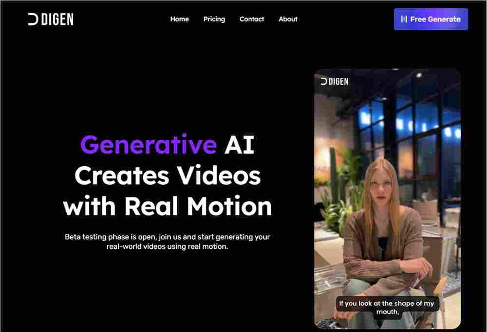 Digen AI 数字人上线 不支持中文，对嘴型效果尚不理想