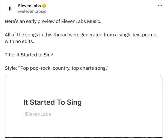 Suno新竞争对手，ElevenLabs推出最新的文本生成歌曲产品—ElevenLabs Music