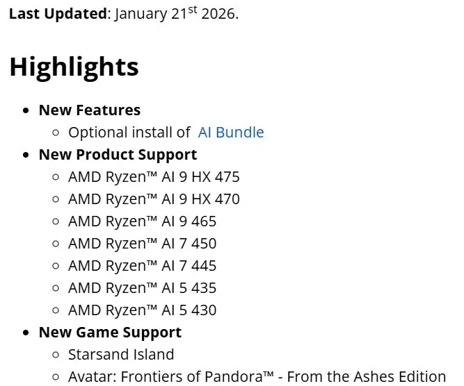AMD推出Adrenalin Edition 26.1.1 引入AI功能包并支持锐龙AI 400系列