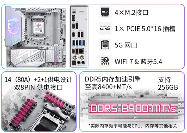 微星MPG B850M EDGE TI MAX WIFI主板上市:银白刀锋,性能与颜值兼具 微星MPG B850M EDGE TI MAX WIFI主板上市:银白刀锋,性能与颜值兼具