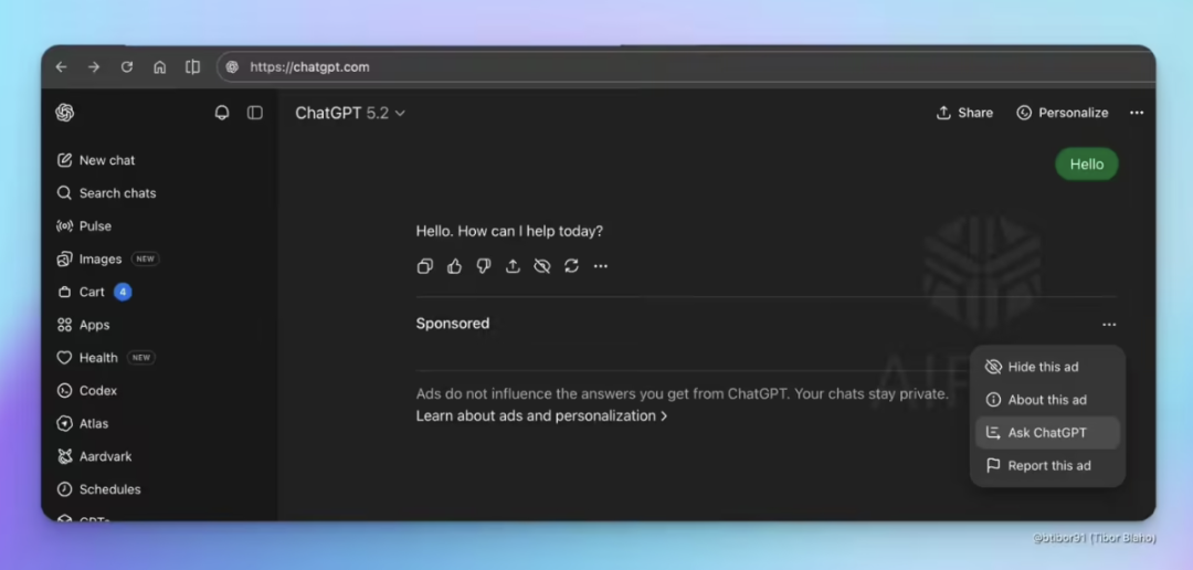 ChatGPT广告功能测试上线 用户隐私保障